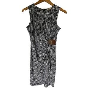 NWT Michael Kors Petite Black White Geometric Diamond Print Sheath Dress P/S